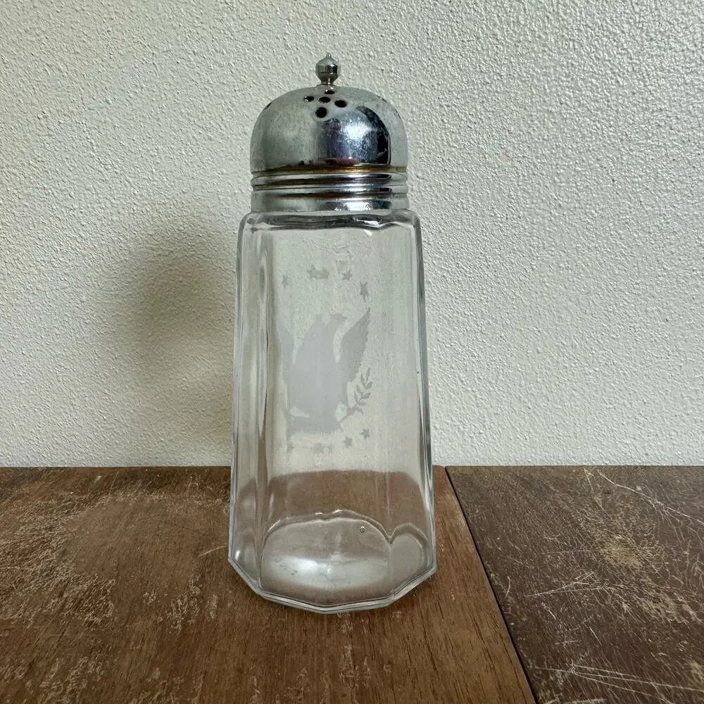 Wood Brothers England Clear Glass Jar‎ Liberty Eagle SINGLE salt pepper shaker